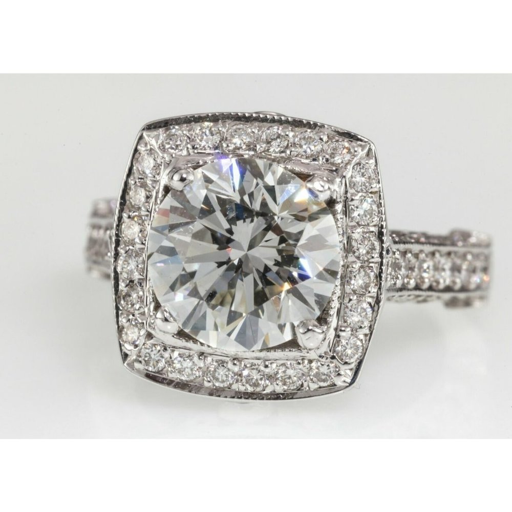 3.05 carat Round Brilliant Diamond 14k White Gold Engagement Ring GIA Certified - Picture 1 of 9